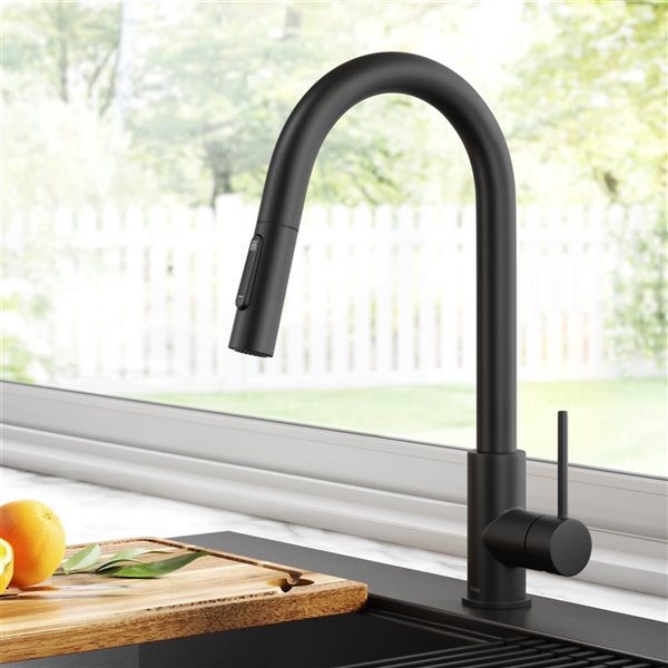 Kraus Oletto Pull-Down Single Handle Kitchen Faucet in Matte Black