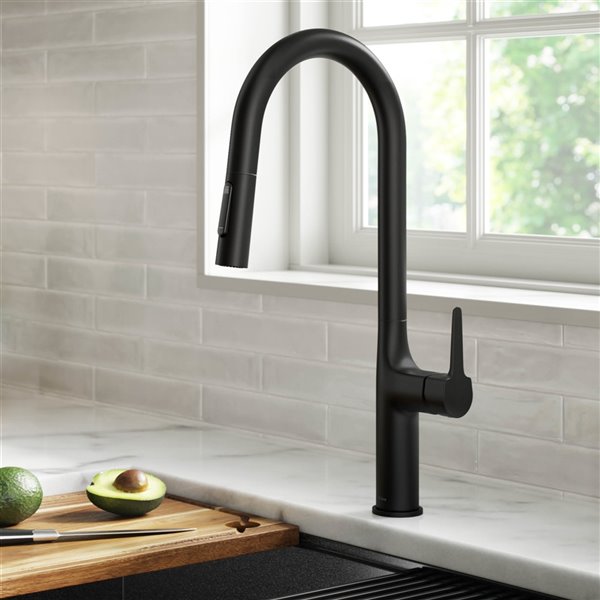 Kraus Oletto Pull-Down Single Handle Kitchen Faucet in Matte Black