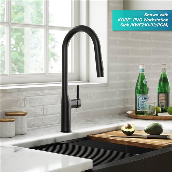 Kraus Oletto Pull-Down Single Handle Kitchen Faucet in Matte Black