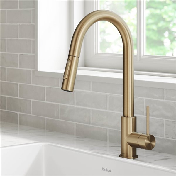 Kraus Oletto Pull-Down Single Handle Kitchen Faucet in Brushed Gold