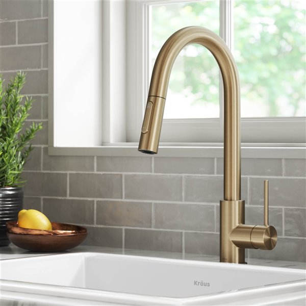 Kraus Oletto Pull-Down Single Handle Kitchen Faucet in Brushed Gold