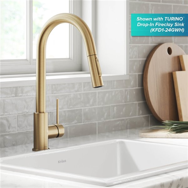 Kraus Oletto Pull-Down Single Handle Kitchen Faucet in Brushed Gold