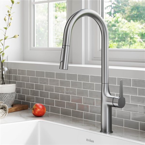 Kraus Oletto Pull-Down Single Handle Kitchen Faucet in Spot Free Stainless Steel