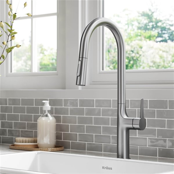 Kraus Oletto Pull-Down Single Handle Kitchen Faucet in Spot Free Stainless Steel