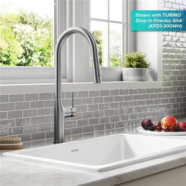 Kraus Oletto Pull-Down Single Handle Kitchen Faucet in Spot Free Stainless Steel