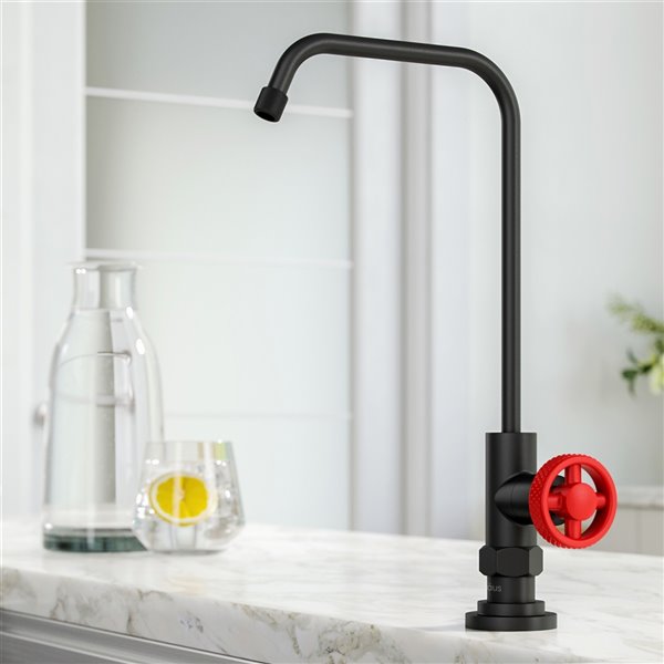 Kraus Urbix 100% Lead-Free Kitchen Water Filter Faucet in Matte Black/Red