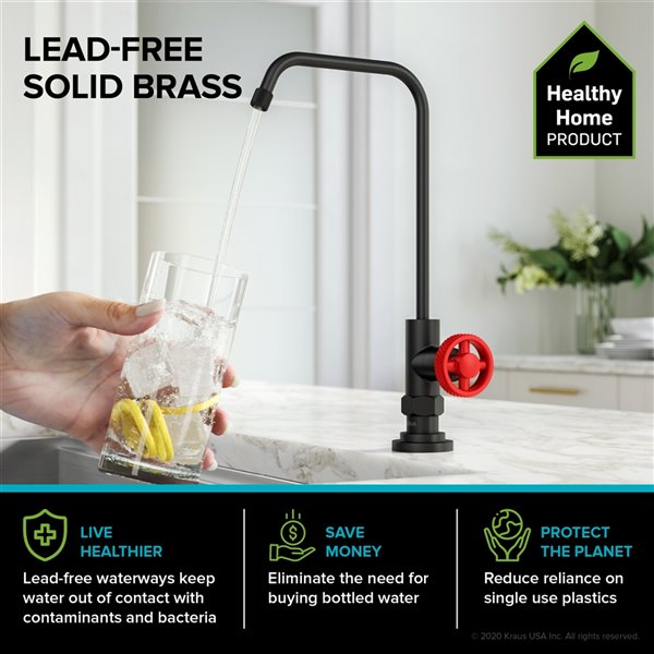 Kraus Urbix 100% Lead-Free Kitchen Water Filter Faucet in Matte Black/Red