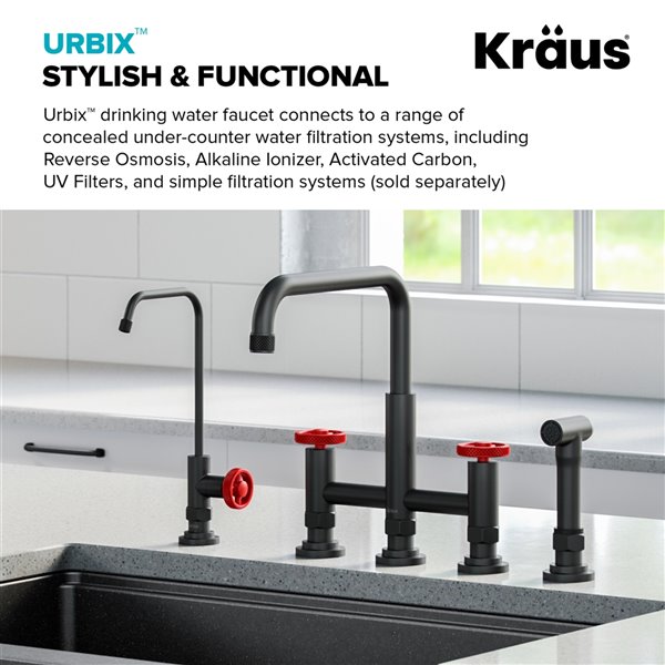 Kraus Urbix 100% Lead-Free Kitchen Water Filter Faucet in Matte Black/Red