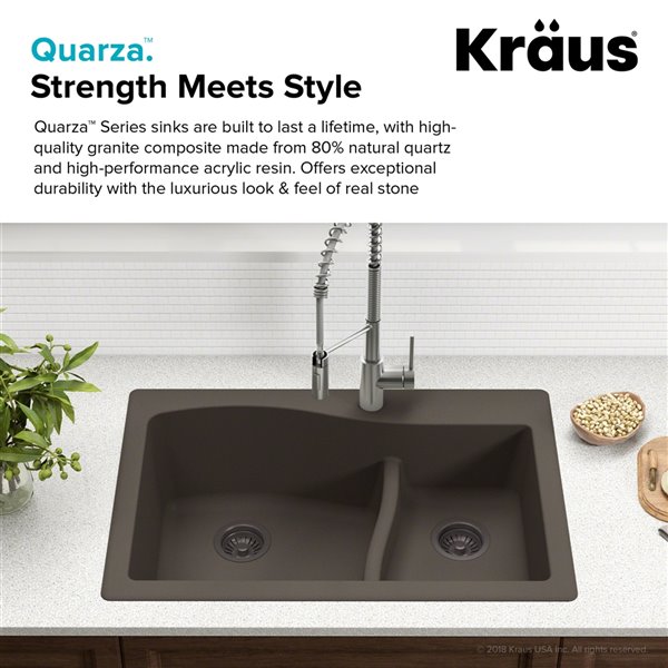 Kraus 33-in Dual Mount Double Bowl Granite Sink and Strainers in White