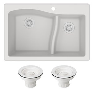 Kraus 33-in Dual Mount Double Bowl Granite Sink and Strainers in White