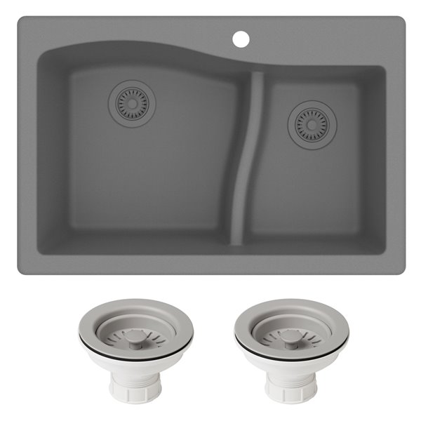 Kraus 33-in Dual Mount Double Bowl Granite Kitchen Sink in Grey