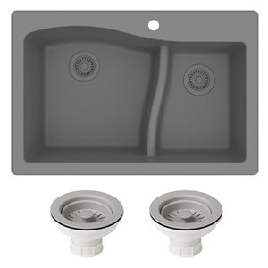 Kraus 33-in Dual Mount Double Bowl Granite Kitchen Sink in Grey