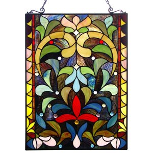 Fine Art Lighting Tiffany Floral Stained Glass Window Panel with Metal Frame, 18-in W x 24-in H
