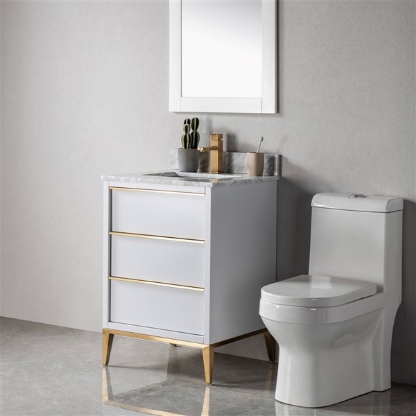 Jade Bath Amelie 24-in Soft Grey/Brushed Gold Single Bathroom Vanity with Carrara Marble Top