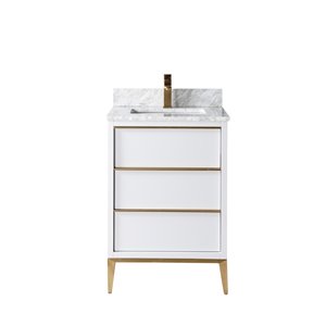 Jade Bath Amelie 24-in Soft Grey/Brushed Gold Single Bathroom Vanity with Carrara Marble Top