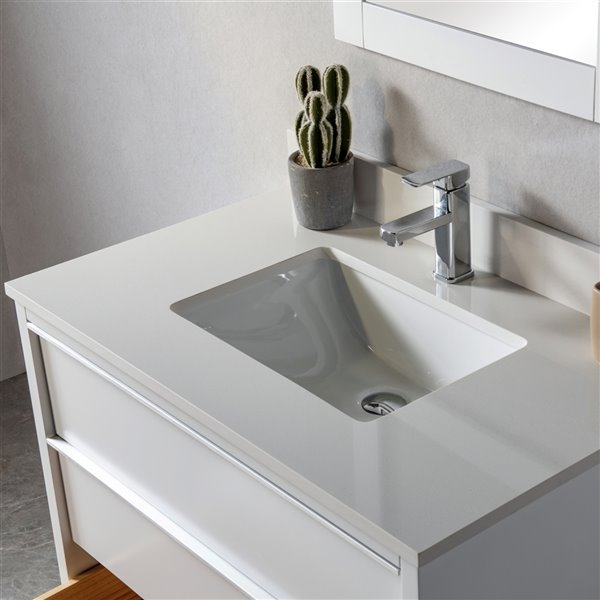 Meuble-lavabo simple Amélie blanc de 24 po par Jade Bath avec comptoir en quartz blanc