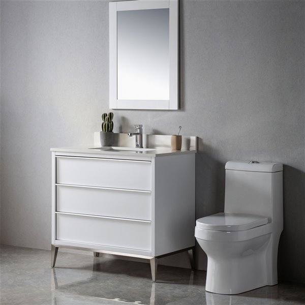 Meuble-lavabo simple Amélie blanc de 24 po par Jade Bath avec comptoir en quartz blanc