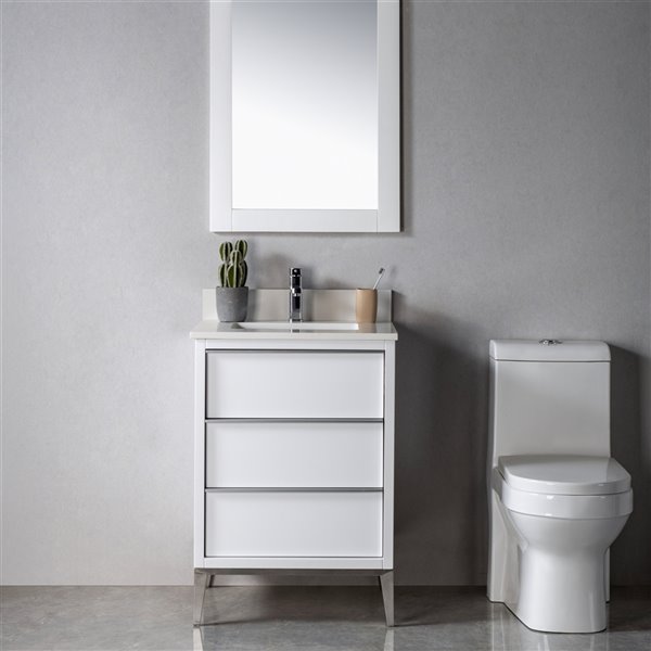 Jade Bath Amelie 24-in White/Brushed Nickel Single Sink Bathroom Vanity with White Quartz Top