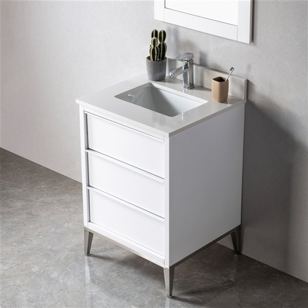 Jade Bath Amelie 24-in White/Brushed Nickel Single Sink Bathroom Vanity with White Quartz Top