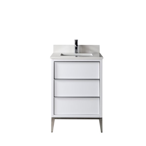 Jade Bath Amelie 24-in White/Brushed Nickel Single Sink Bathroom Vanity with White Quartz Top