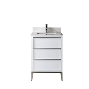 Jade Bath Amelie 24-in White/Brushed Nickel Single Sink Bathroom Vanity with White Quartz Top