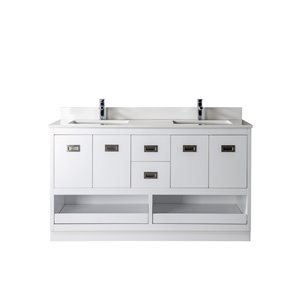 Jade Bath Lisette 60-in White/Brushed Nickel Double Sink Bathroom Vanity with White Quartz Top