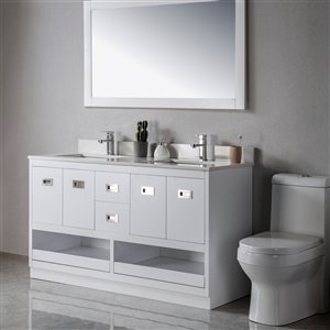 Meuble-lavabo double Lisette blanc/nickel brossé de 6 po par Jade Bath avec comptoir en quartz blanc