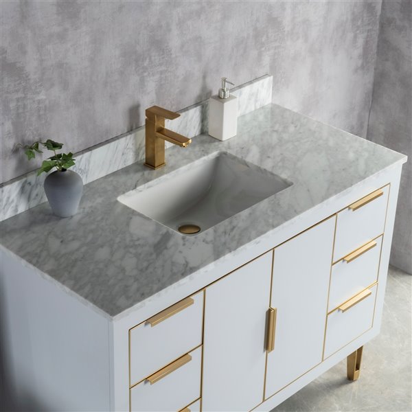 Jade Bath Estelle 48-in Soft Grey/Brushed Gold Single Sink Bathroom Vanity with Carrara Marble Top