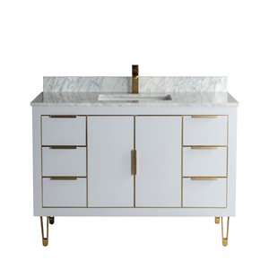 Jade Bath Estelle 48-in Soft Grey/Brushed Gold Single Sink Bathroom Vanity with Carrara Marble Top