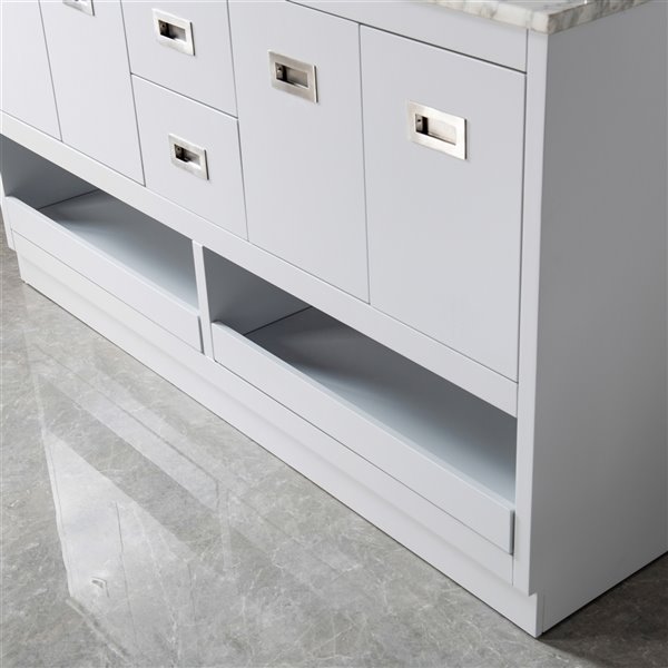 Jade Bath Lisette 60-in Soft Grey/Brushed Nickel Double Sink Bathroom Vanity with Carrara Marble Top