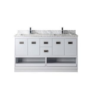 Jade Bath Lisette 60-in Soft Grey/Brushed Nickel Double Sink Bathroom Vanity with Carrara Marble Top