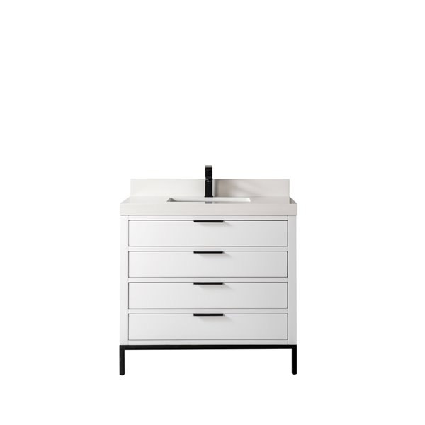 Jade Bath Eloise 36-in White and Matte Black Single Sink Bathroom Vanity with White Quartz Top