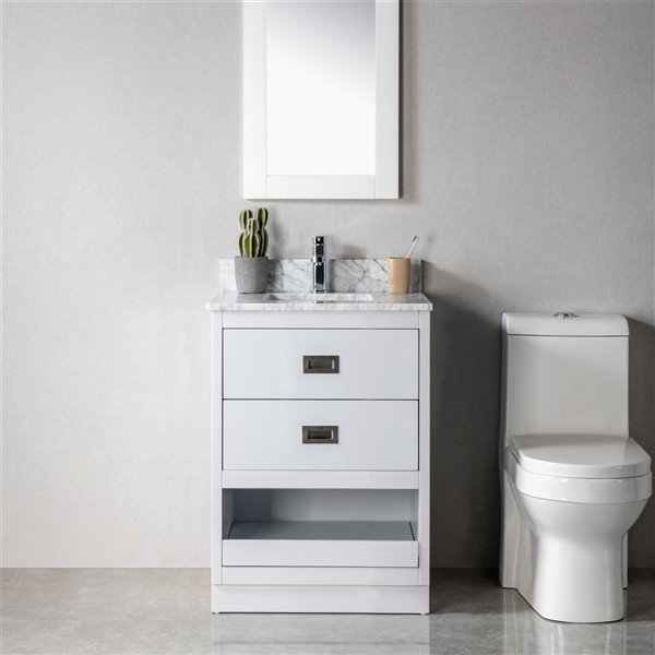 Jade Bath Lisette 24-in Soft Grey/Brushed Nickel Single Sink Bathroom Vanity with Carrara Marble Top