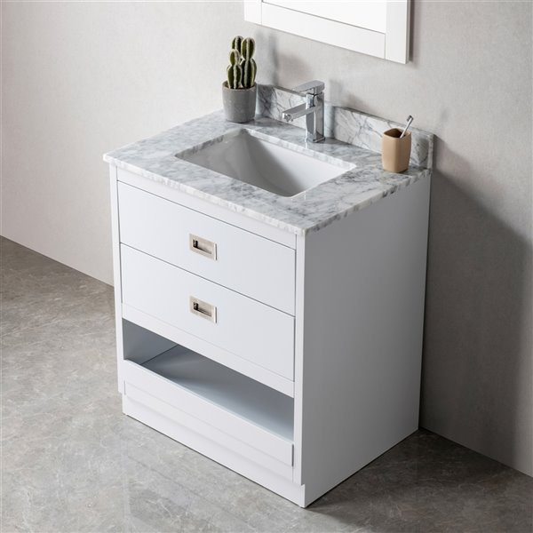 Jade Bath Lisette 24-in Soft Grey/Brushed Nickel Single Sink Bathroom Vanity with Carrara Marble Top