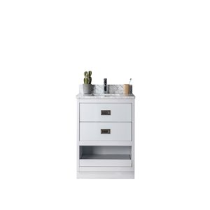 Jade Bath Lisette 24-in Soft Grey/Brushed Nickel Single Sink Bathroom Vanity with Carrara Marble Top