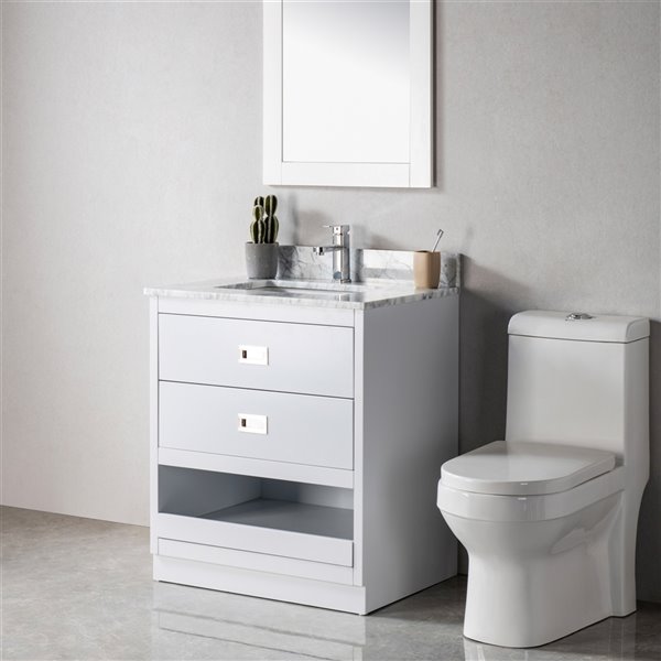 Meuble-lavabo simple Lisette gris/nickel brossé de 24 po par Jade Bath avec comptoir en marbre de Carrare