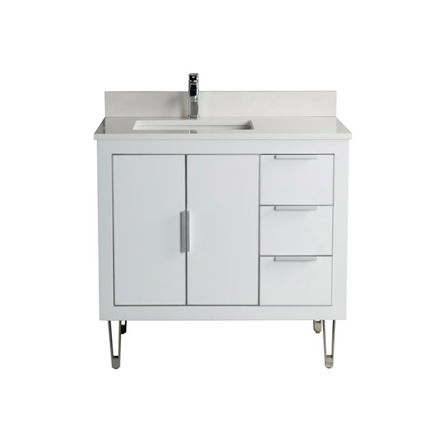 Jade Bath Estelle 36-in White and Brushed Nickel Single Sink Bathroom Vanity with White Quartz Top