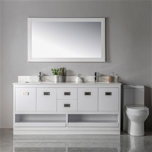 Meuble-lavabo double Lisette blanc/nickel brossé de 72 po par Jade Bath avec comptoir en quartz blanc