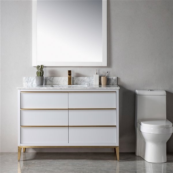 Jade Bath Amelie 48-in Soft Grey/Brushed Gold Single Sink Bathroom Vanity with Carrara Marble