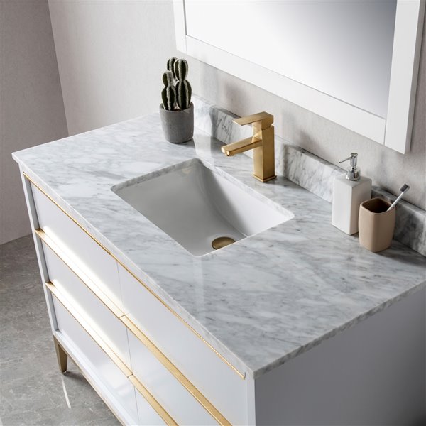 Jade Bath Amelie 48-in Soft Grey/Brushed Gold Single Sink Bathroom Vanity with Carrara Marble