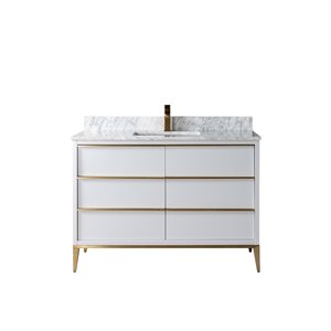 Jade Bath Amelie 48-in Soft Grey/Brushed Gold Single Sink Bathroom Vanity with Carrara Marble