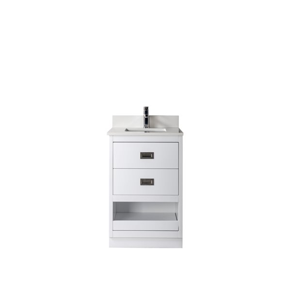 Jade Bath Lisette 24-in White/Brushed Nickel Single Sink Bathroom Vanity with White Quartz Top