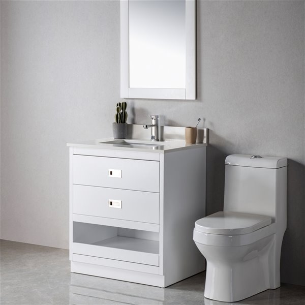 Meuble-lavabo simple Lisette blanc/nickel brossé de 24 po par Jade Bath avec comptoir en quartz blanc