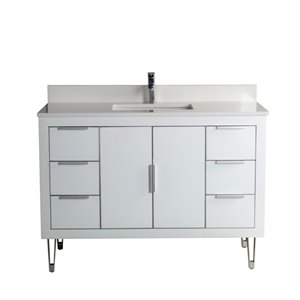 Jade Bath Estelle 48-in White/Brushed Nickel Single Sink Bathroom Vanity with White Quartz Top