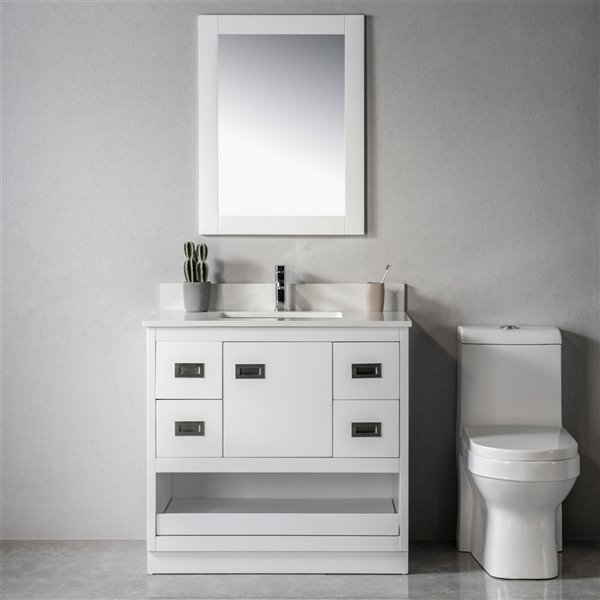 Jade Bath Lisette 36-in White/Brushed Nickel Single Sink Bathroom Vanity with White Quartz Top