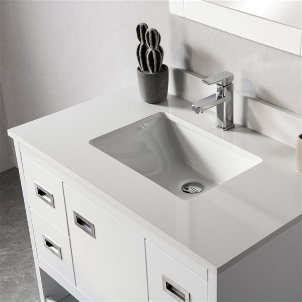 Jade Bath Lisette 36-in White/Brushed Nickel Single Sink Bathroom Vanity with White Quartz Top