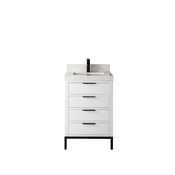 Jade Bath Eloise 23-in White and Matte Black Single Sink Bathroom Vanity with White Quartz Top