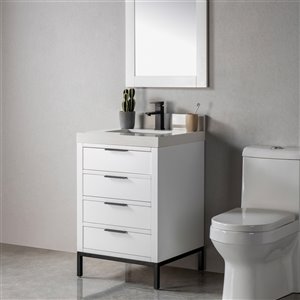 Meuble-lavabo simple Eloise par Jade Bath blanc et noir mat de 23 po avec comptoir en quartz blanc