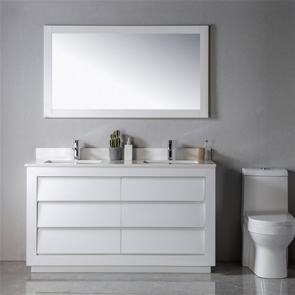 Jade Bath Jacqueline 60-in White Double Sink Bathroom Vanity with White Quartz Top