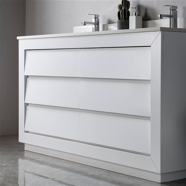 Jade Bath Jacqueline 60-in White Double Sink Bathroom Vanity with White Quartz Top